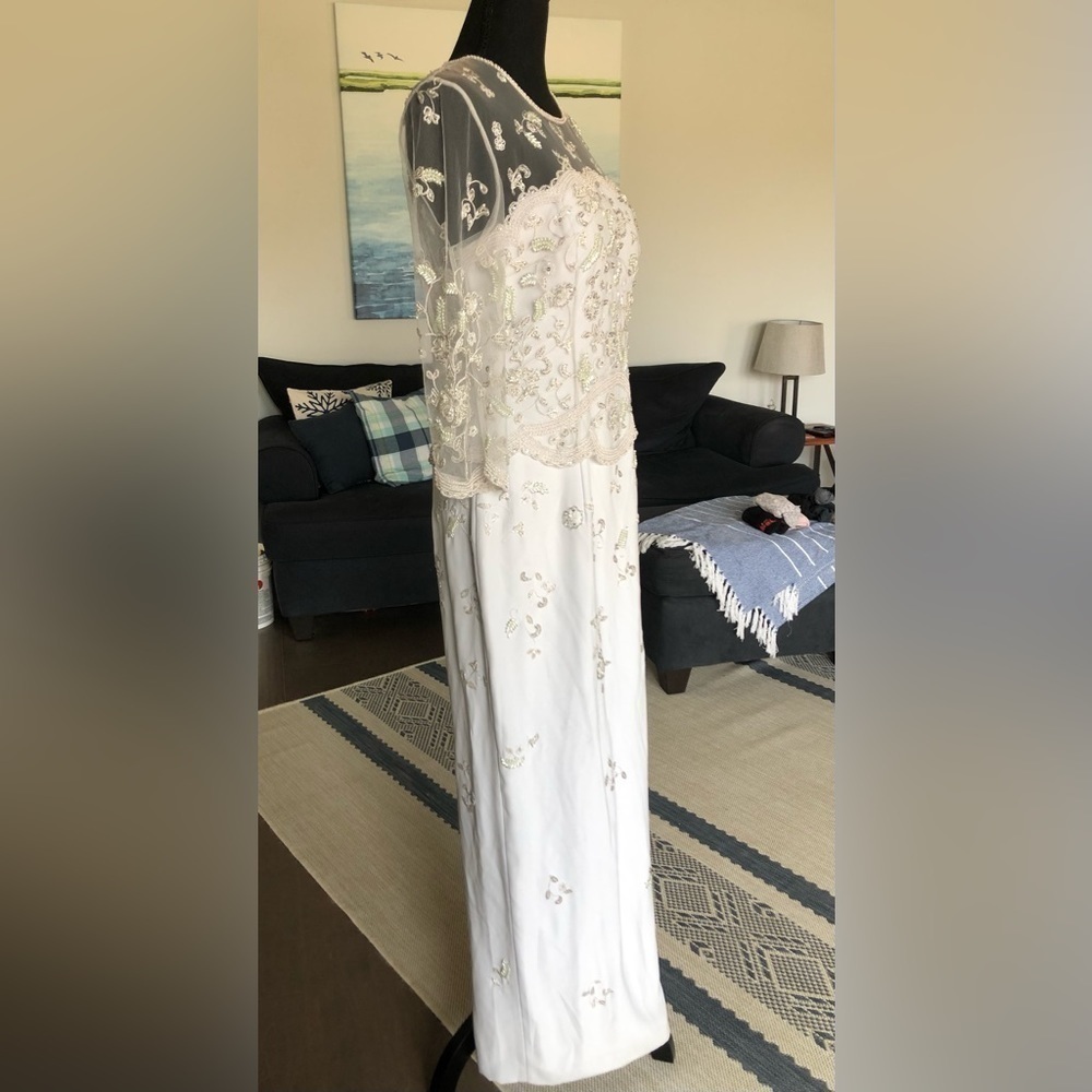 Montage Mon Cheri Gown Baby Blue Light Gray Long Sleeve Beaded Illusion MOB - Picture 11 of 17